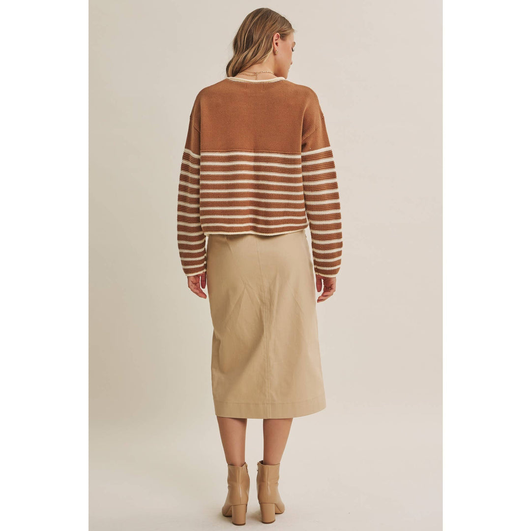 COZY CABIN CONTRAST STRIPE RELAXED SWEATER TOP