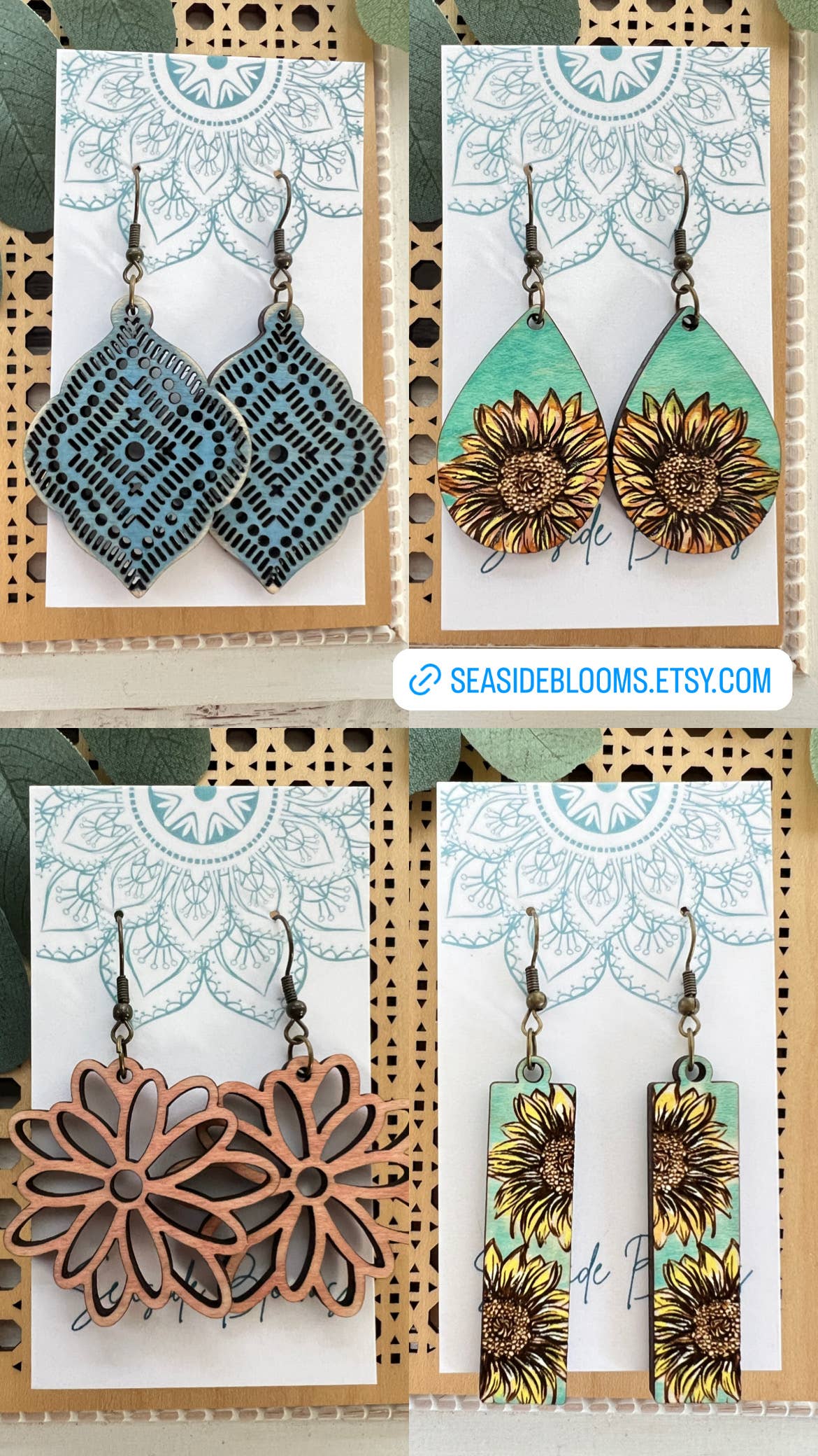 Wood Earrings - Blue Moraccan