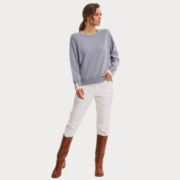 Lightweight Two-Tone Sweater | Soft Viscose Layered-Look Knit