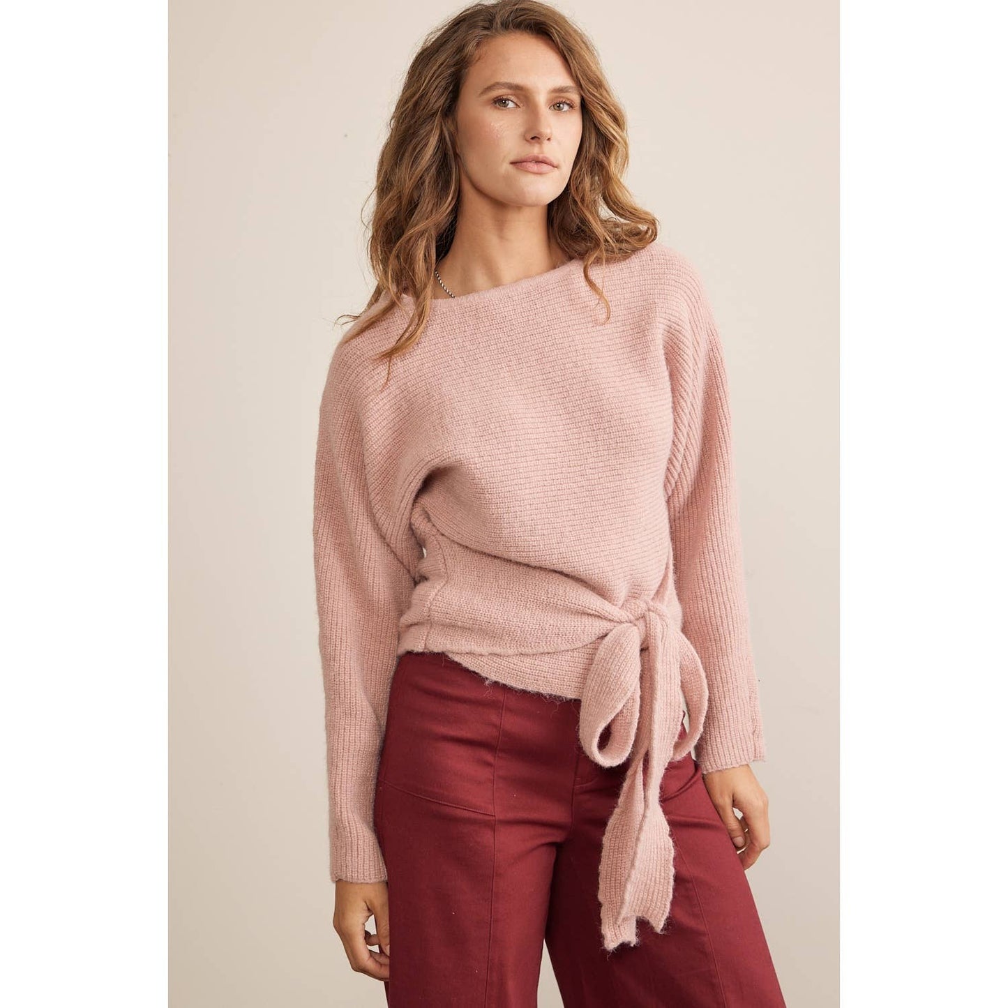 RELAXED FIT THICK SWEATER TOP WITH WAIST TIE