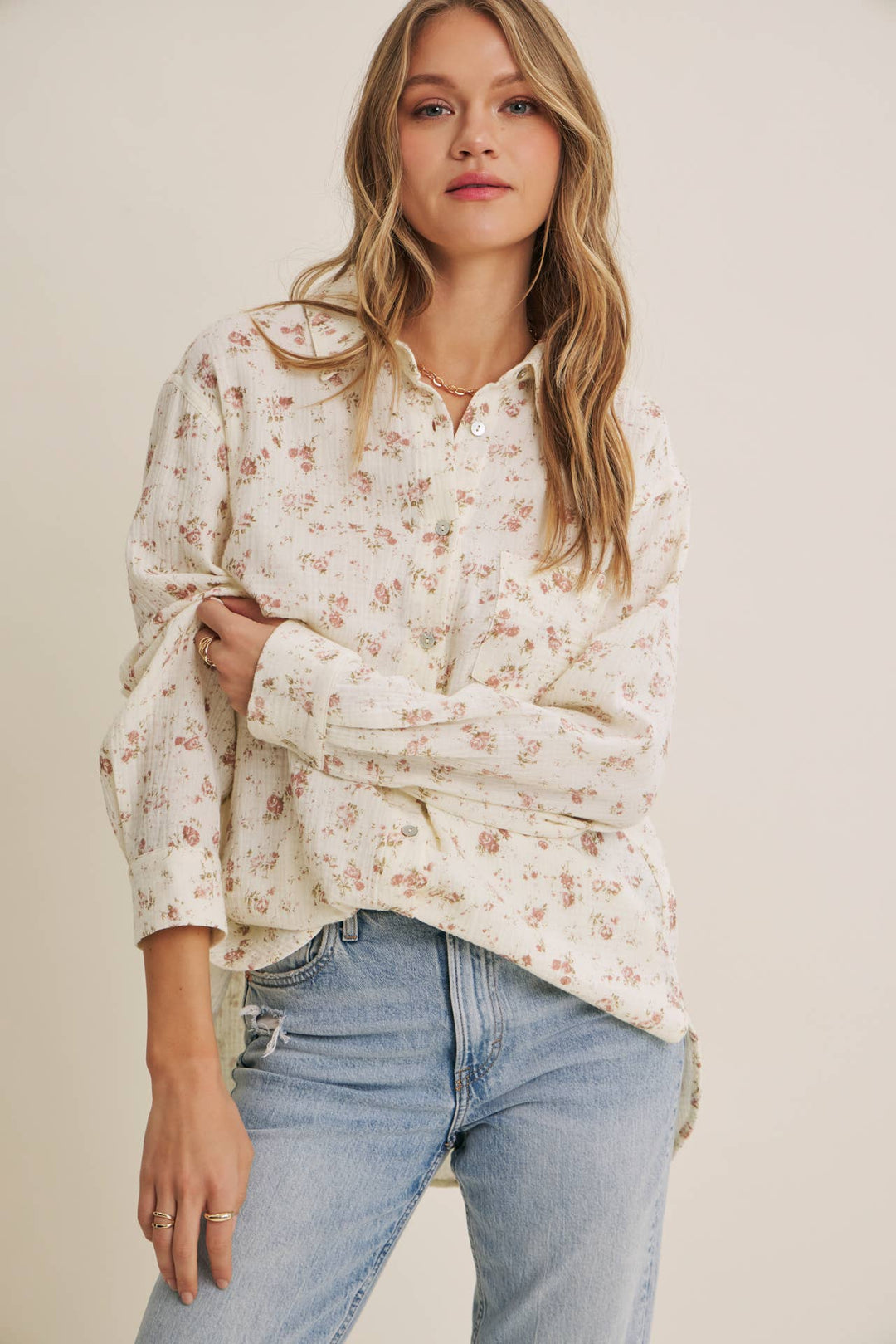 Floral Cotton Gauze Button-Up – Effortless Everyday Style