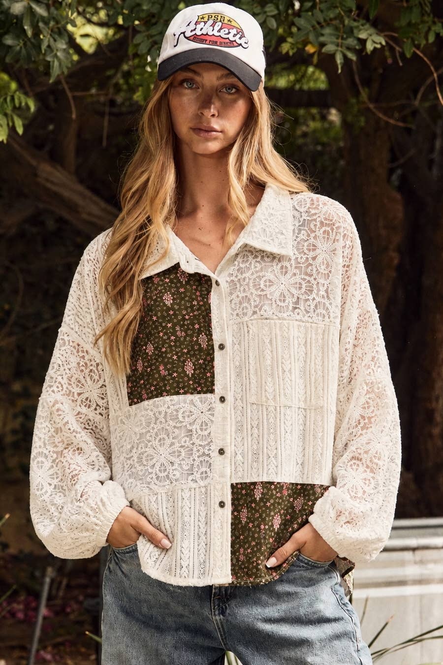 Plus Mixed Floral And Lace Shirt Jacket