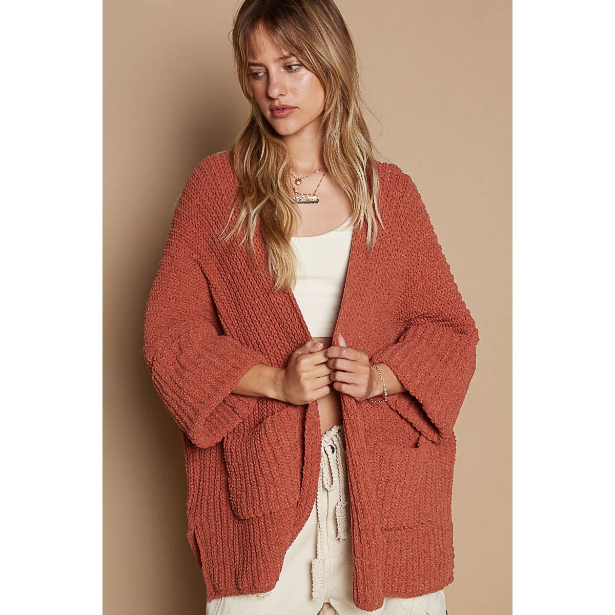 Long sleeve pockets solid sweater cardigan