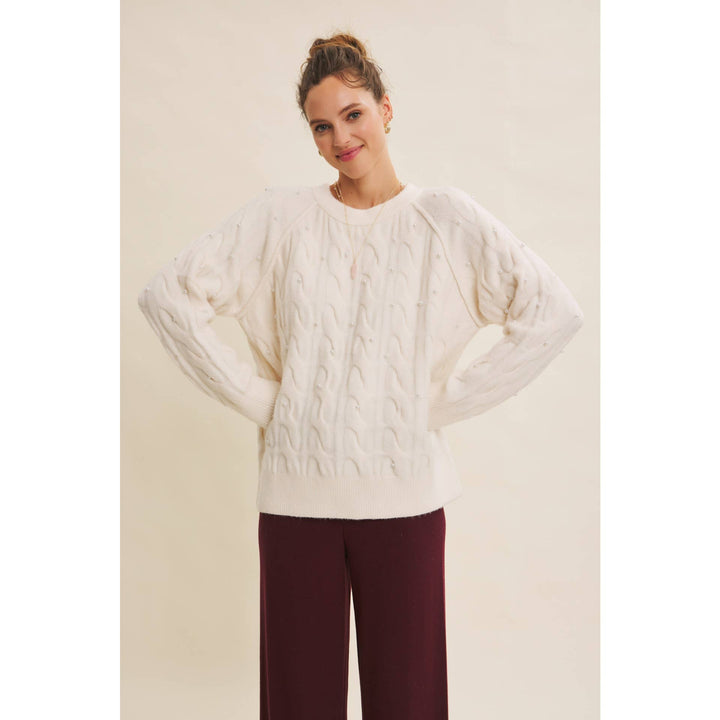 Pearl Embellished Wool Cable Knit Tunic – Conscious Glamour
