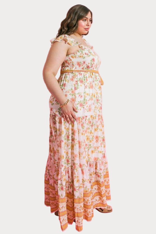 Plus | Floral Smocked Maxi Dress