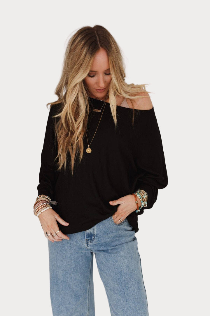 Fly With Me Batwing Sleeve Knit Sweater | Black