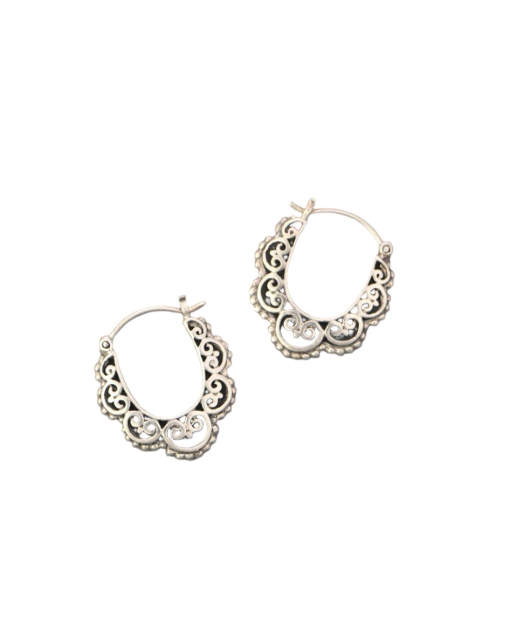 Sterling Silver Floral Hoop Earrings - Dainty Design