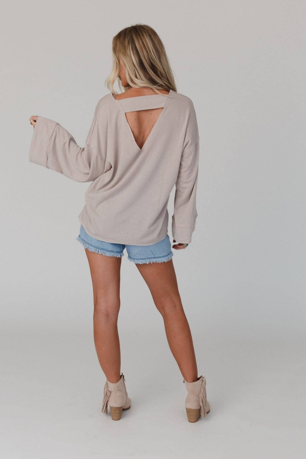 Love It V Neckline Sweater Top - Tan