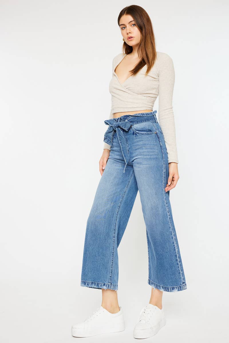 Aroly Ultra High Rise Belted Paperbag Wide Leg Jeans