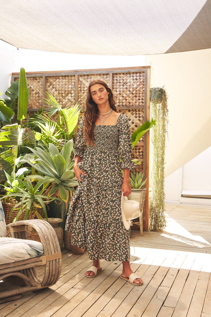 Floral Smocked Dress w/ Tiered Ruffles