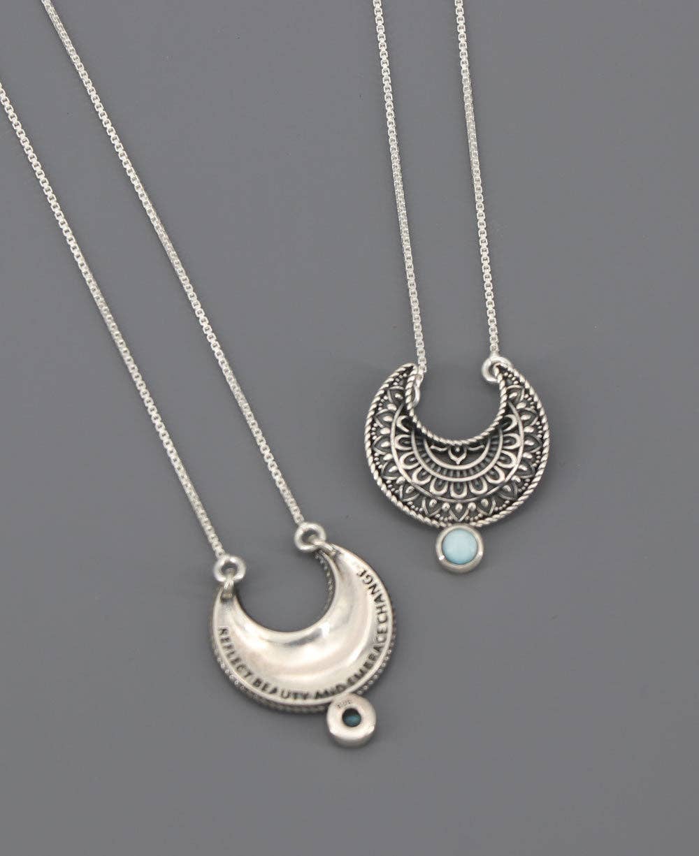 Sterling Silver Moon Phase Mandala Art Gemstone Inspirational Necklace