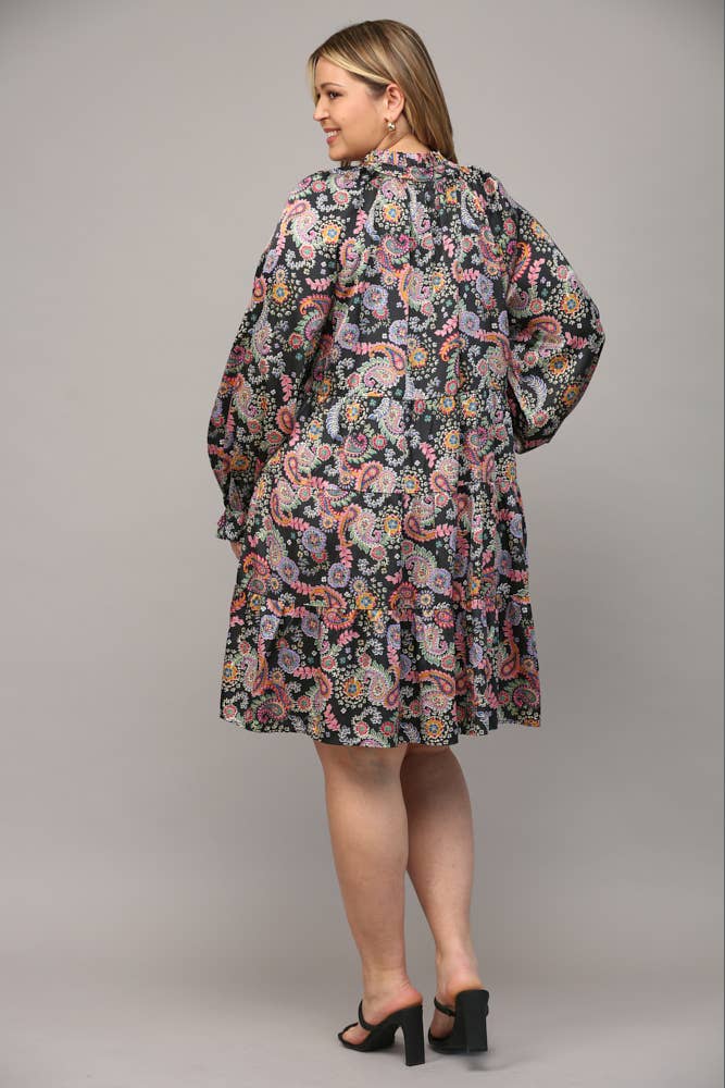 FLORAL PRINT SATIN TIERED DRESS FD7321P
