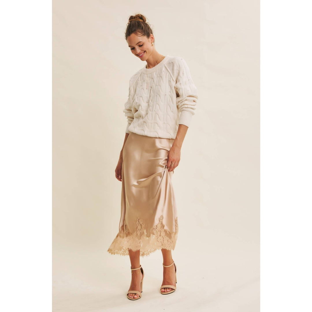 Pearl Embellished Wool Cable Knit Tunic – Conscious Glamour