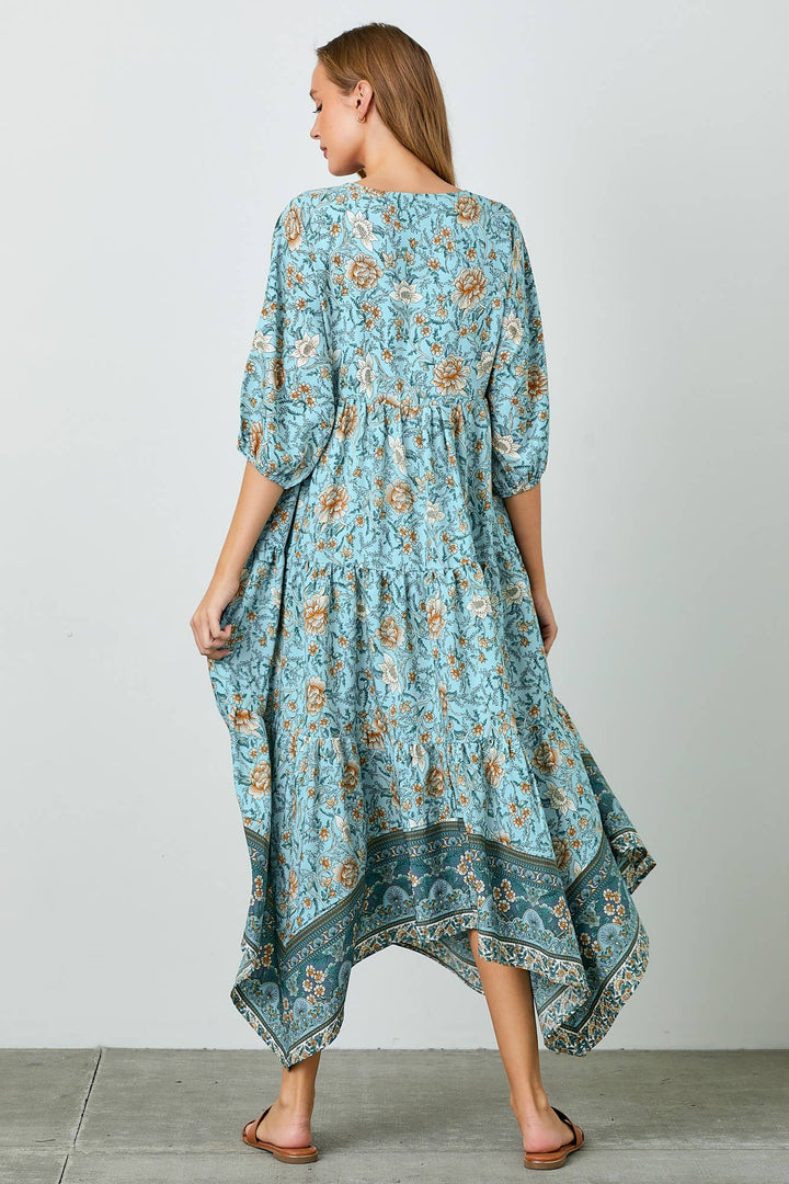 Printed Hanky Hem Maxi Dress