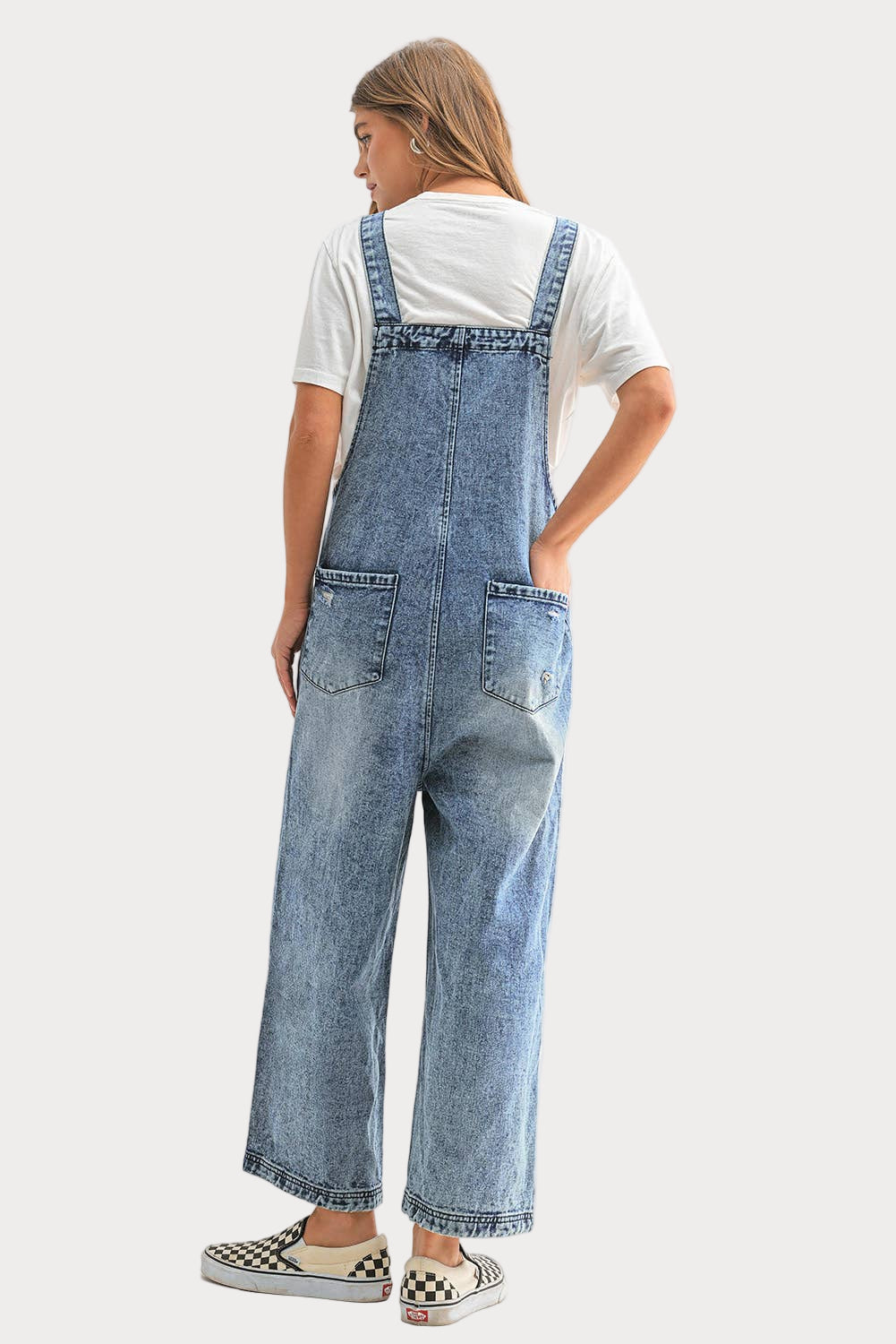 Distressed Wide-Leg Denim Overalls