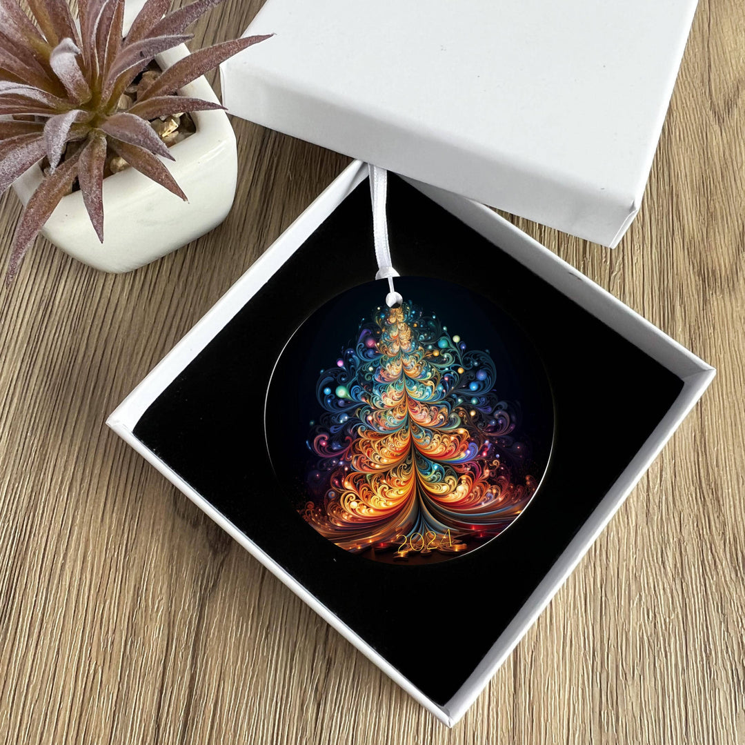 2024 Keepsake Christmas Ornament, Ceramic Disc, Abstract Art