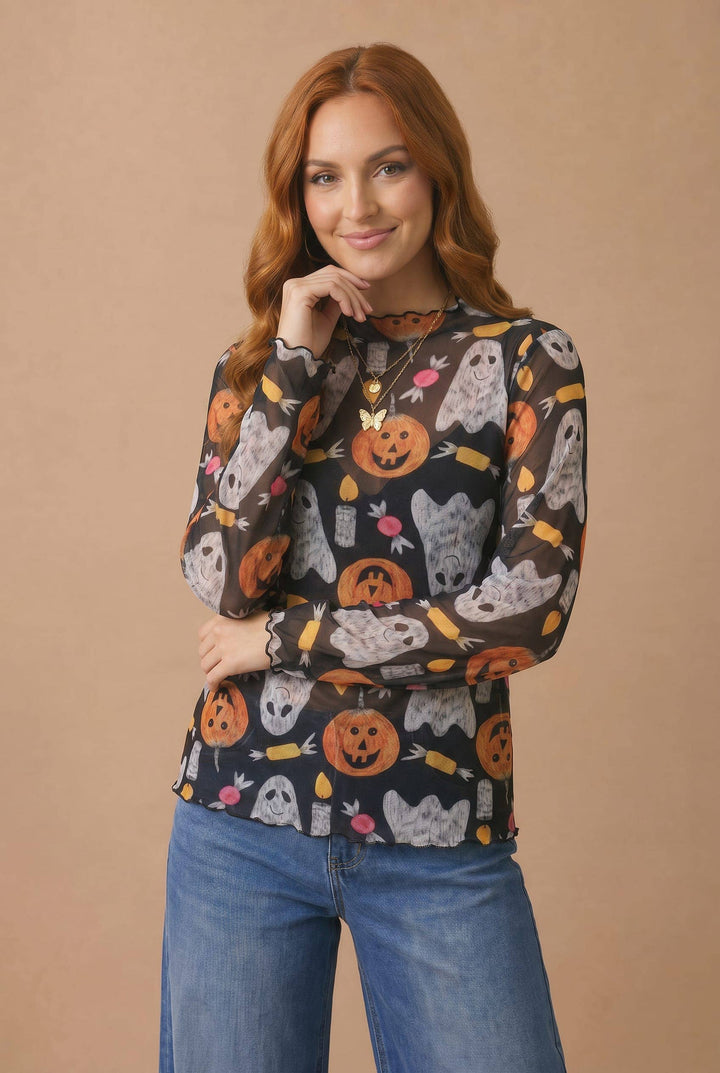 Tricks & Treats Halloween Mesh Top
