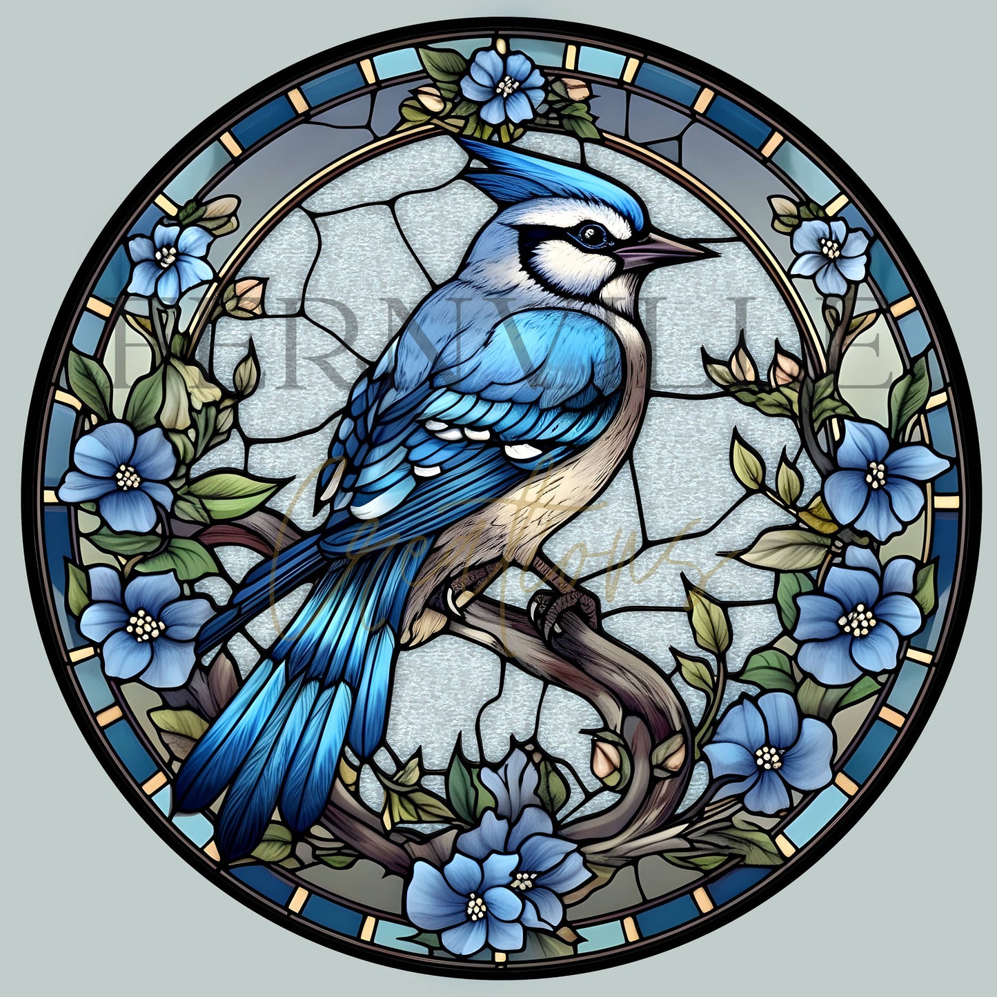 Bluejay Imitation Stained Glass Ceramic Ornament Keepsake