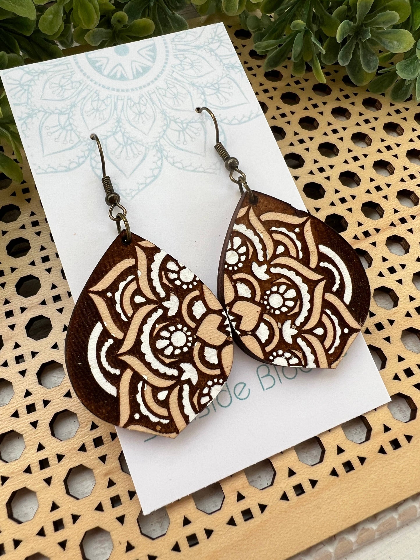 Wooden Earrings - Mandala - Brown