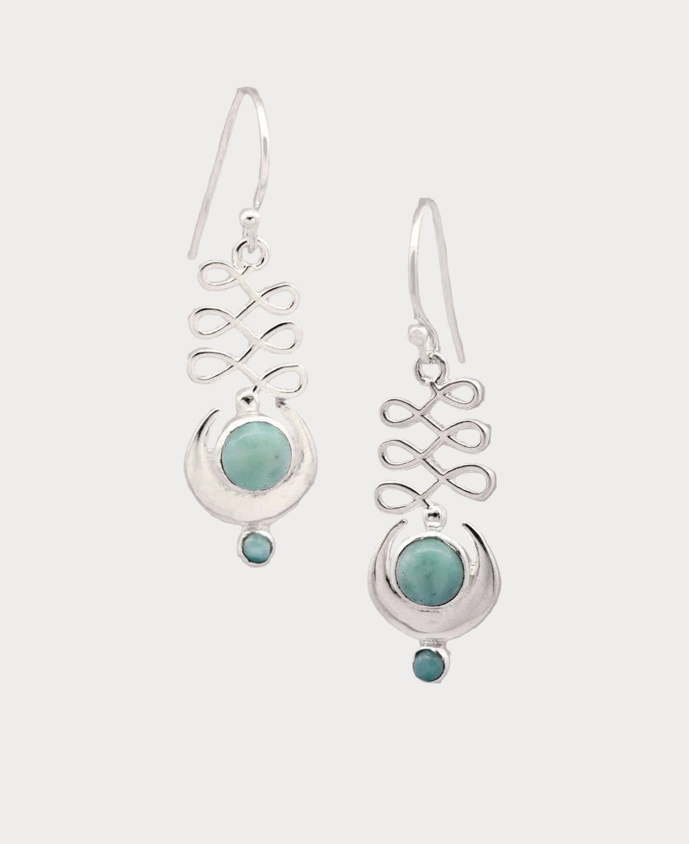 Larimar Unalome Moon Sterling Silver Earrings