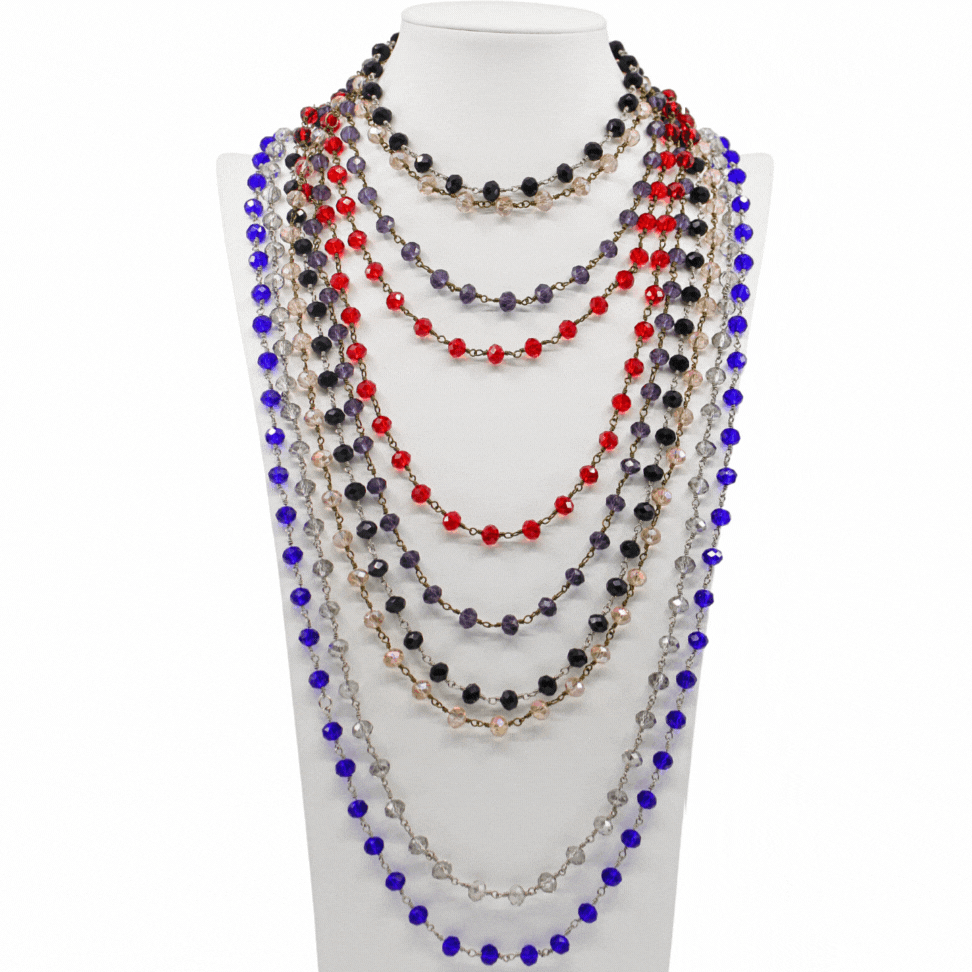 Crystal Rosary Beaded Layering Necklace – 6 Colors