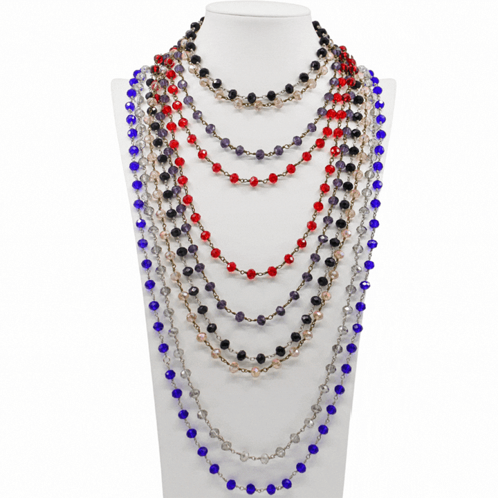 Crystal Rosary Beaded Layering Necklace – 6 Colors