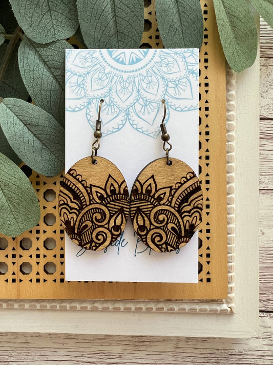 Wooden Earrings - Oval Scroll