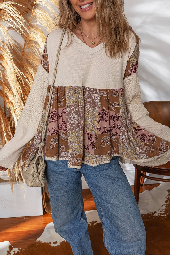 Paisley Print Loose Fit Long Sleeve Top | S-XL