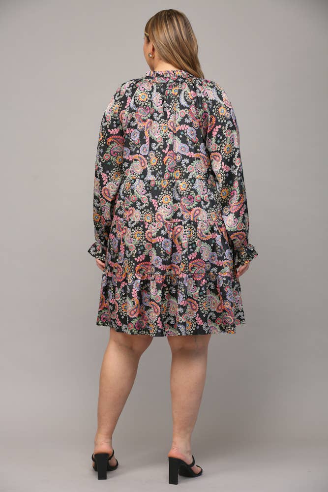 FLORAL PRINT SATIN TIERED DRESS FD7321P