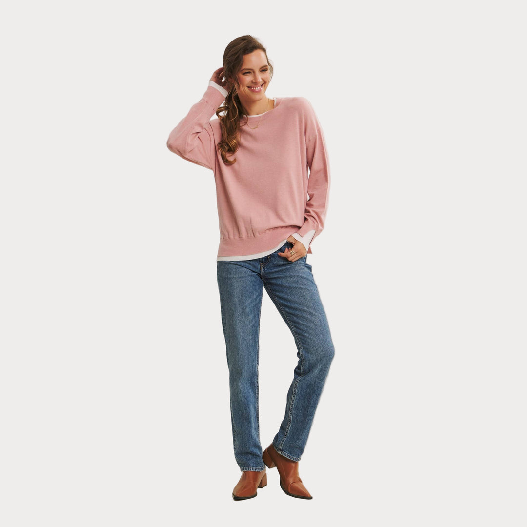 Lightweight Two-Tone Sweater | Soft Viscose Layered-Look Knit