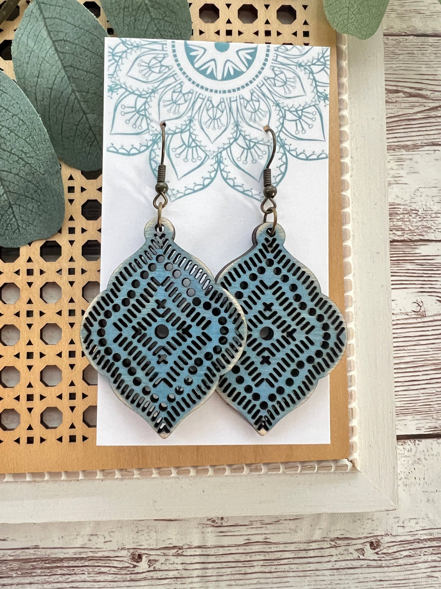 Wood Earrings - Blue Moraccan