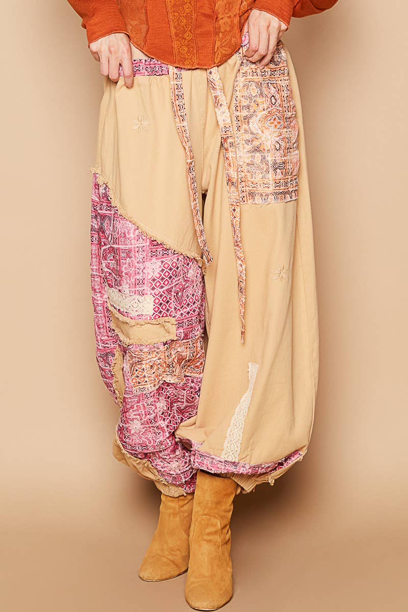 Floral print Patchwork Twill Joger Pants