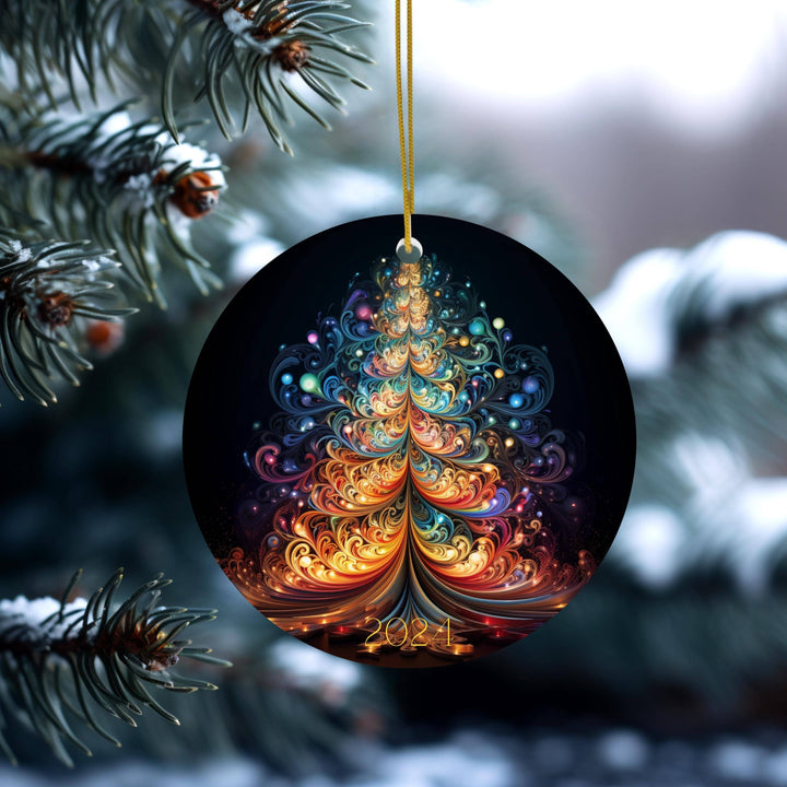 2024 Keepsake Christmas Ornament, Ceramic Disc, Abstract Art