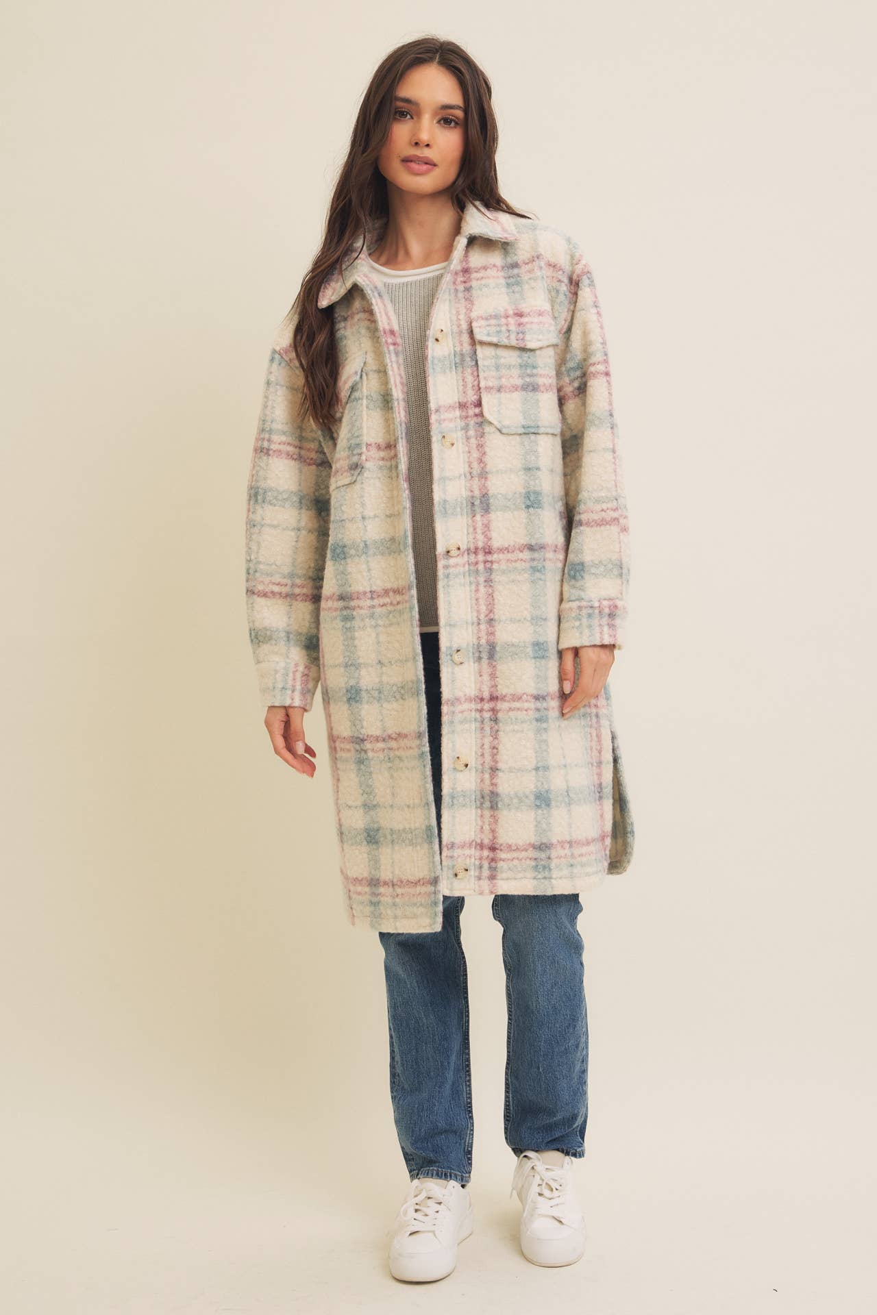 WESTERN PLAID BOUCLE OVERSIZED SHACKET WITH POCKETS