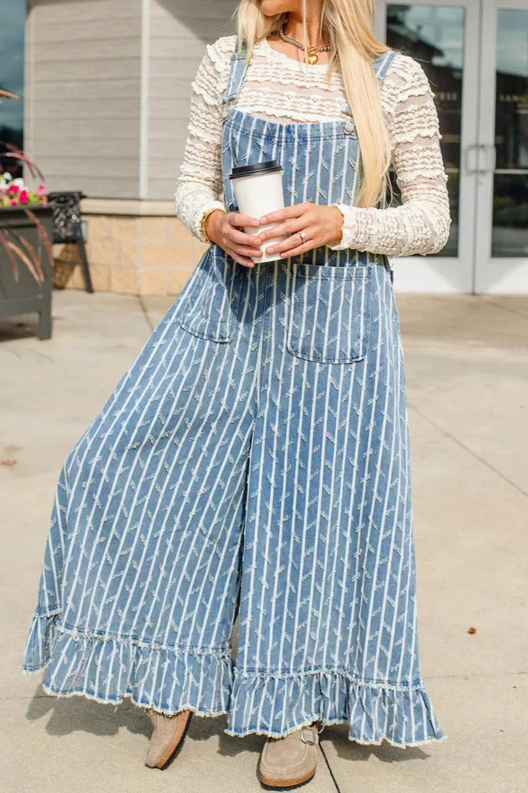 Bluebell Stripe Ruffle Overalls