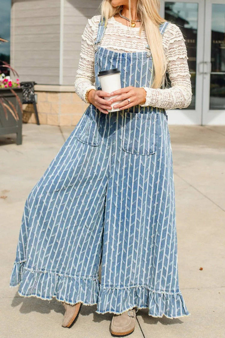 Bluebell Stripe Ruffle Overalls