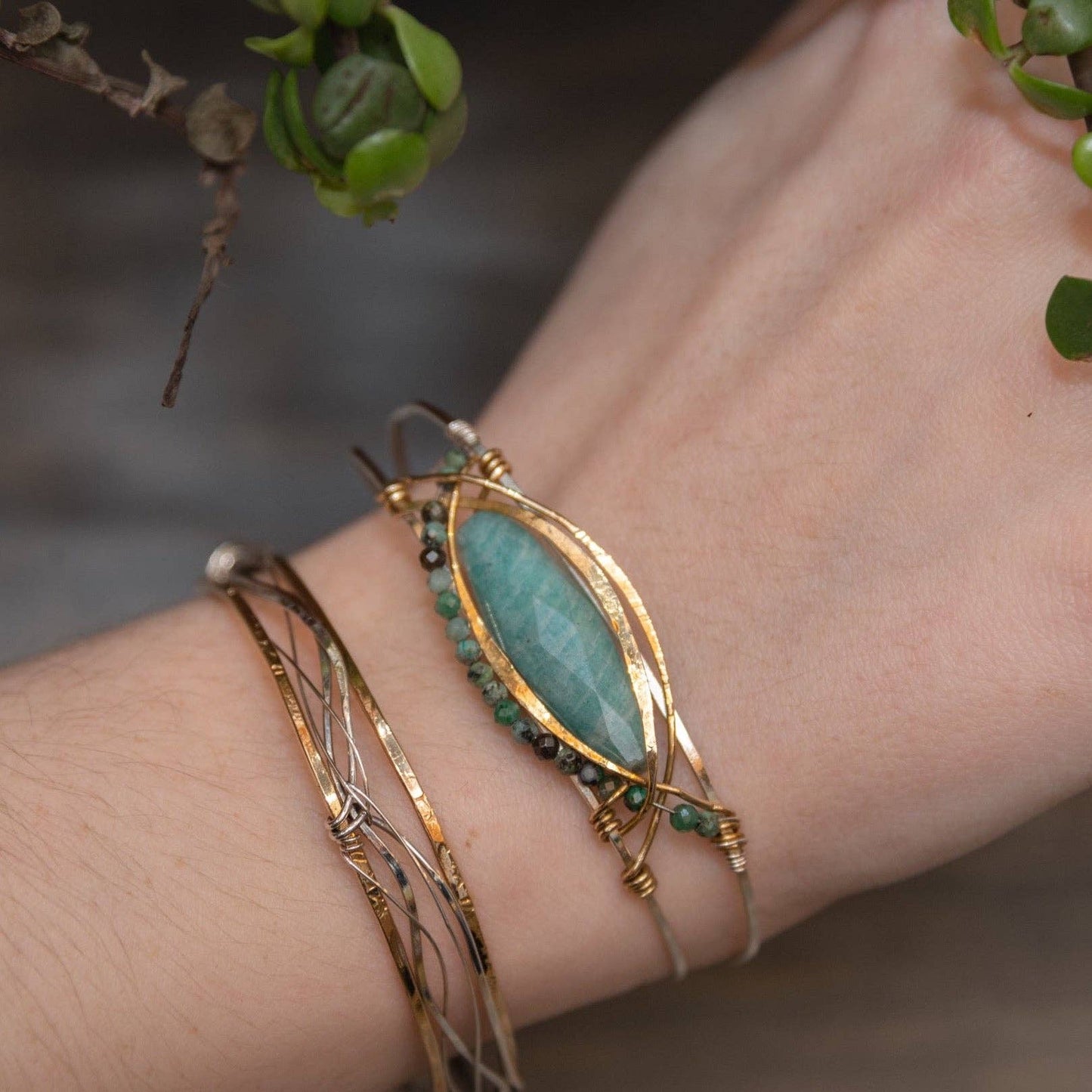 Amazonite Eye Cuff Bracelet B379