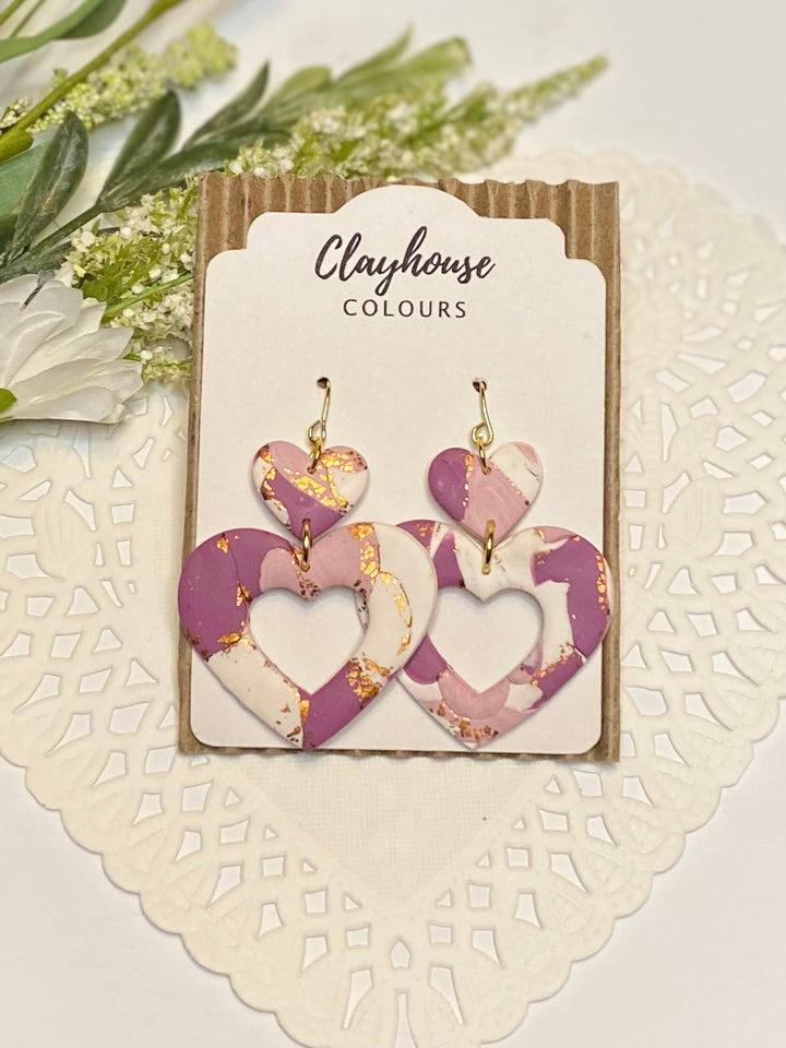 Heart Dangles Clay Earrings