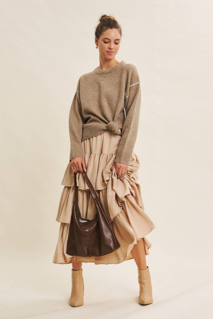 Contrast Seam Soft Knit Sweater | Relaxed Fit Pullover
