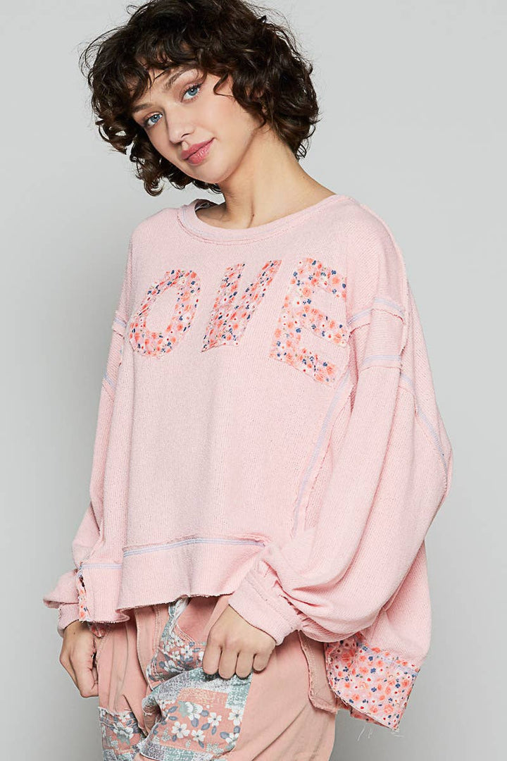 Round neck long sleeve LOVE solid top