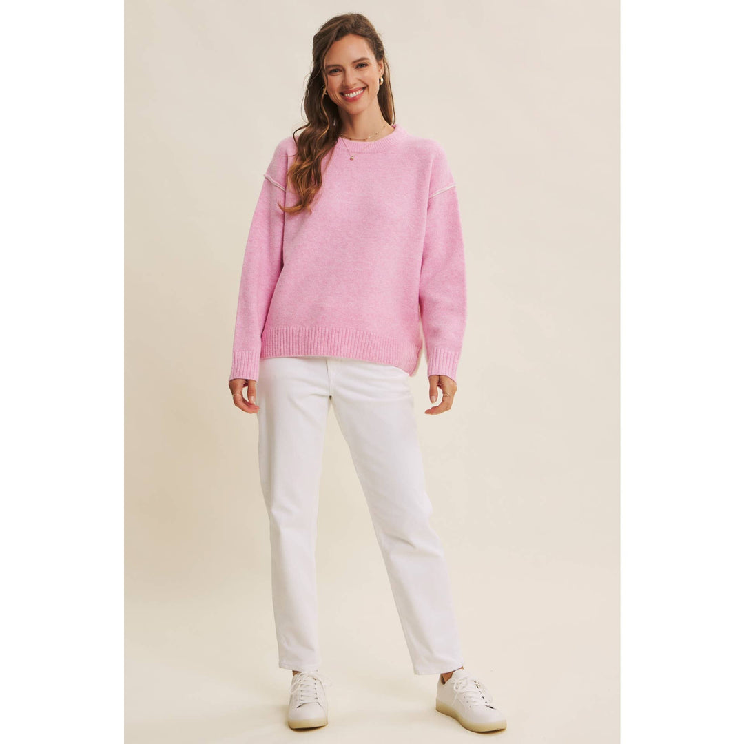 Contrast Seam Soft Knit Sweater | Relaxed Fit Pullover