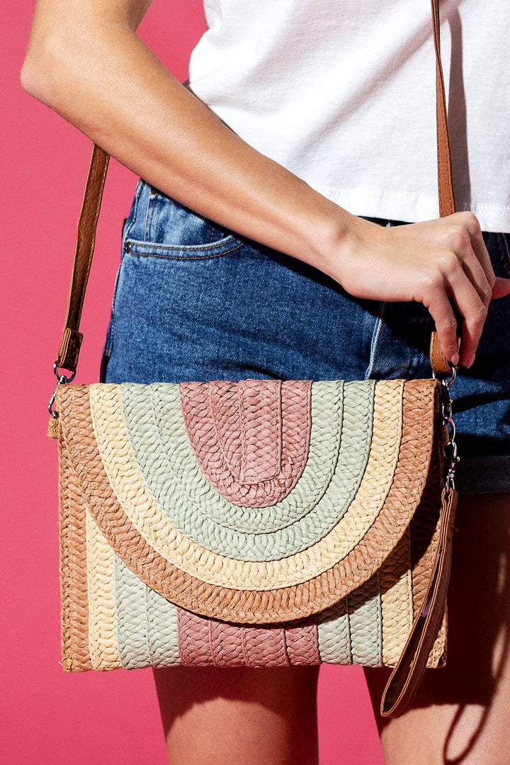 Striped Straw Crossbody/Clutch