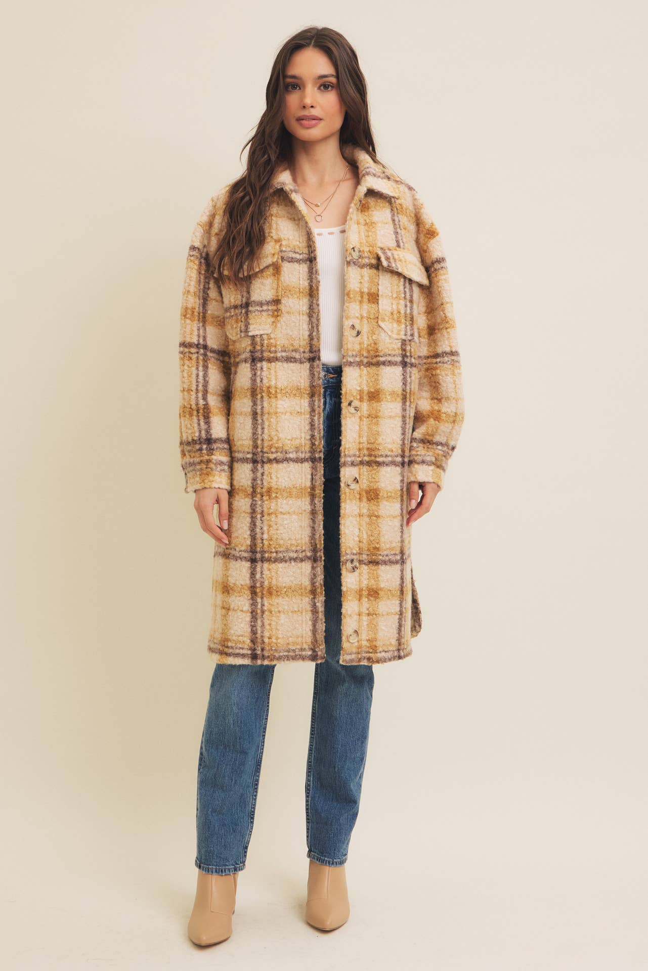 WESTERN PLAID BOUCLE OVERSIZED SHACKET WITH POCKETS