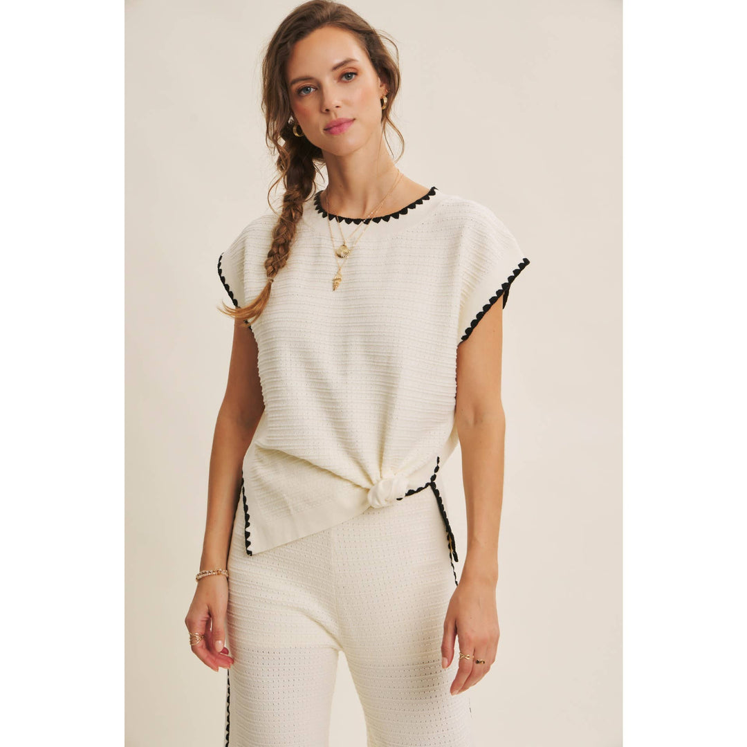 Playful Whipstitch Textured Sweater Top