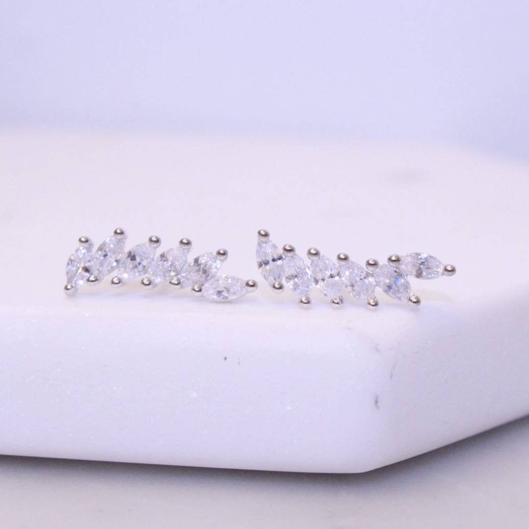 White CZ Feather Cubic Zirconia Ear Climbers