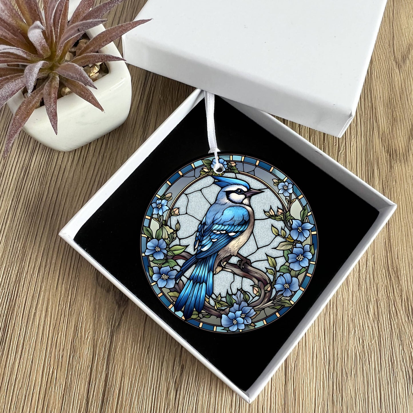 Bluejay Imitation Stained Glass Ceramic Ornament Keepsake