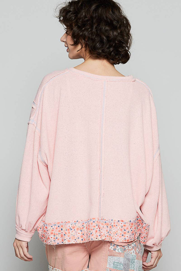 Round neck long sleeve LOVE solid top