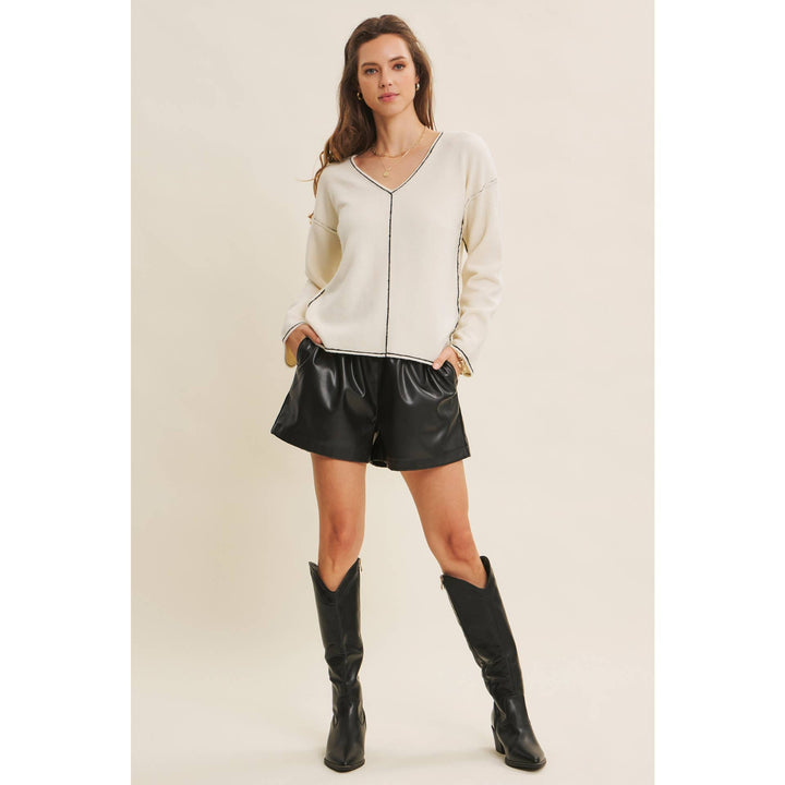 Contrast Stitch V-Neck Sweater