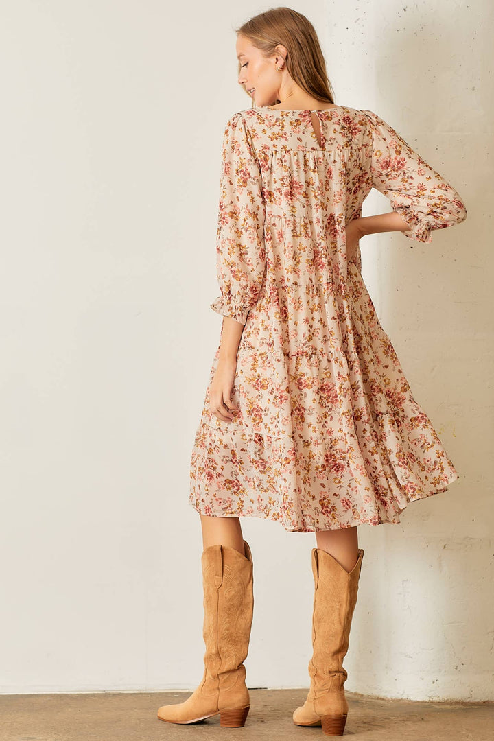 Floral Print Tiered Dress - Plus