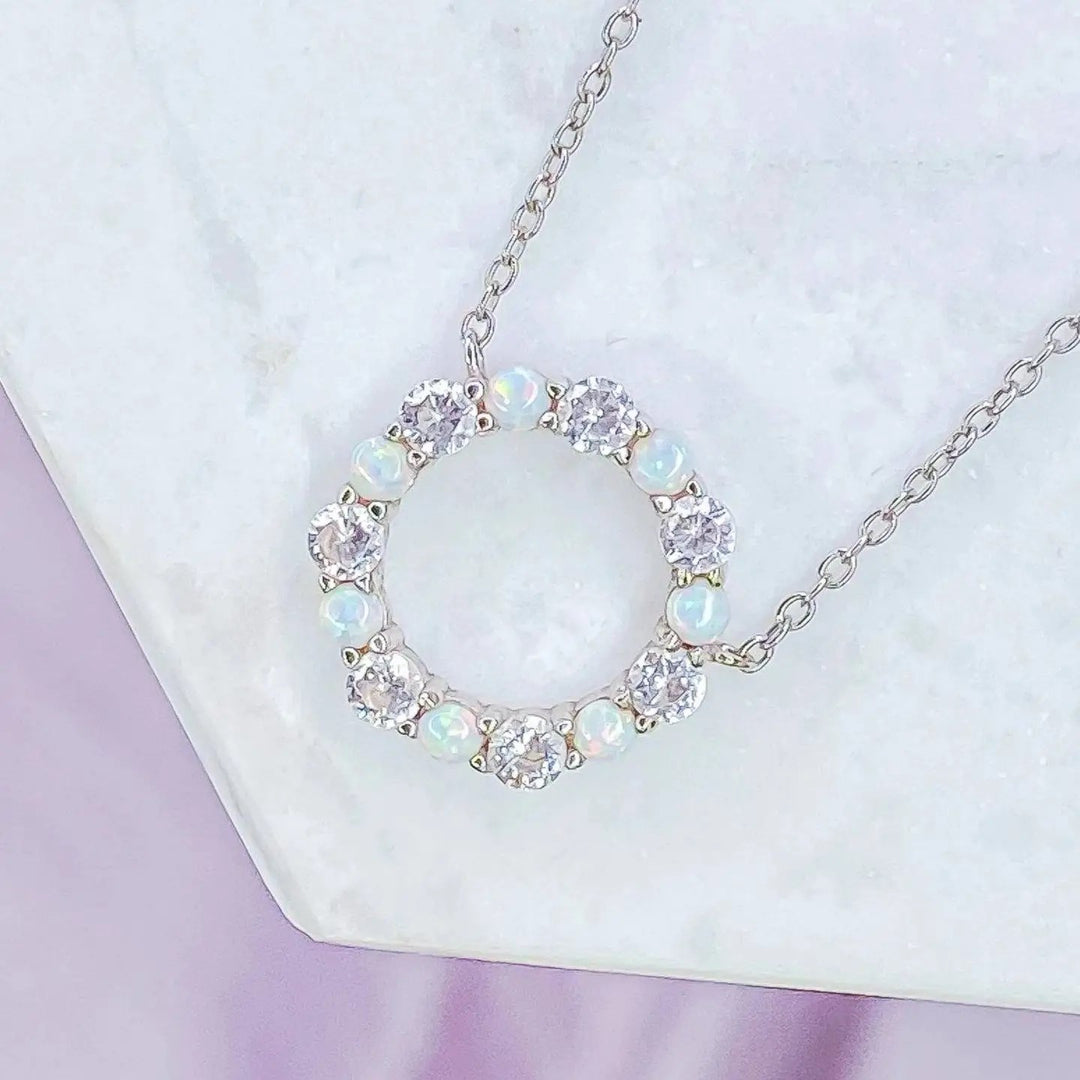 Infinity Necklace in White Opal